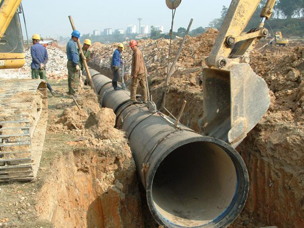 Ductile iron drainage pipe construction site